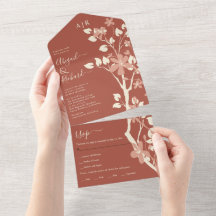 Terracotta Zweig mit Blume Initialen Hochzeit