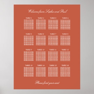 Terrakotta-16-Tisch-Hochzeits-Sitzplan-Poster Poster