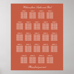 Terrakotta-23-Tisch-Hochzeits-Sitzplan-Poster Poster