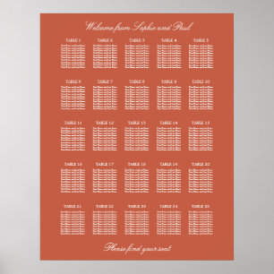 Terrakotta-25-Tisch-Hochzeits-Sitzplan-Plakat Poster
