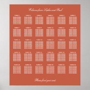Terrakotta-30-Tisch-Hochzeits-Sitzplan-Plakat Poster