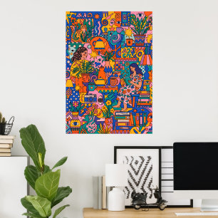 Terrakotta-Abstrakt-Formen-Plakat Mid-Century Wa Poster