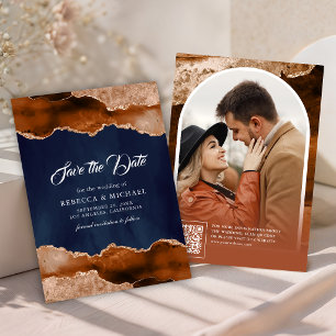 Terrakotta-Achat-Marmor-Navyblau-Hochzeitsfoto Save The Date