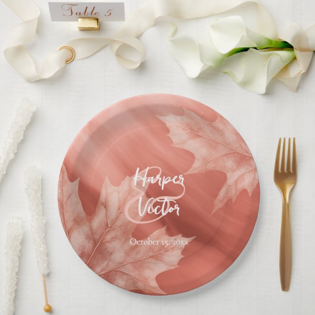 Terrakotta-Ahorn-Blätter Hochzeit im Herbst Pappteller (Hochzeit)