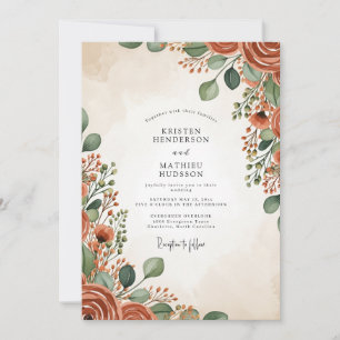Terrakotta-Aquarell-Rustikale Hochzeit Einladung