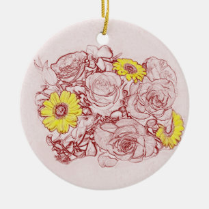 Terrakotta ätzte Blumenstrauß-gelbe Gänseblümc Keramikornament