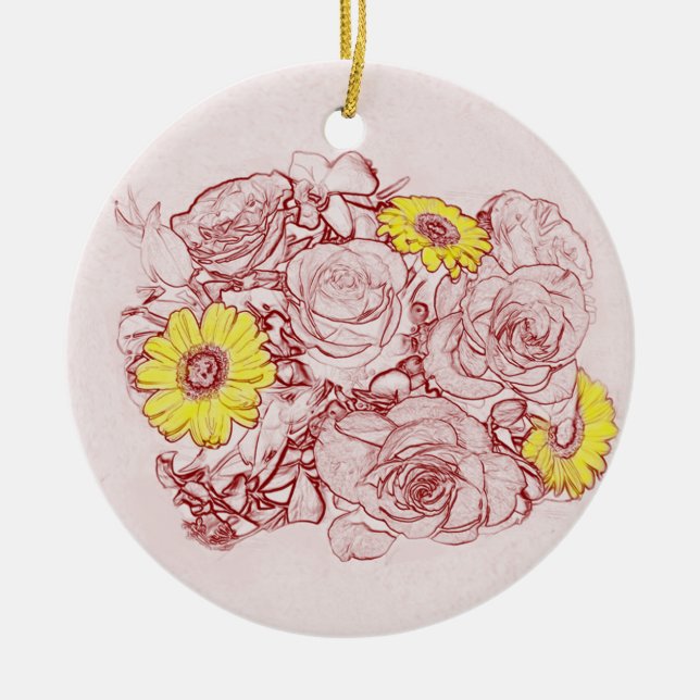 Terrakotta ätzte Blumenstrauß-gelbe Gänseblümchen Keramikornament (Vorne)