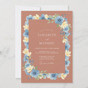 Terrakotta-Azura-Blüten-Hochzeit Einladung