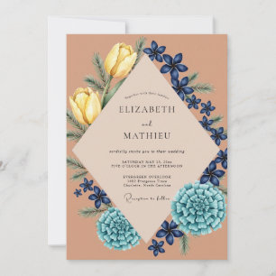 Terrakotta Azure Tulpen Eukalyptus Hochzeit Einladung