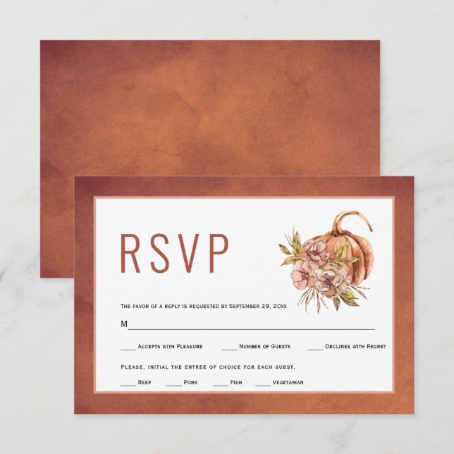 Terrakotta-Blume und Kürbiser-Hochzeit im Herbst RSVP Karte (Vorne/Hinten)