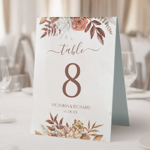 Terrakotta-Blumen Boho Herbst-Hochzeitstisch-Numme Tischaufsteller