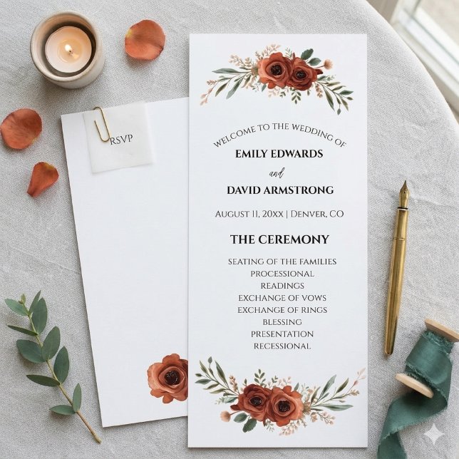 Terrakotta-Blumen-Boho-Hochzeitsprogramm mit düste (Von Creator hochgeladen)