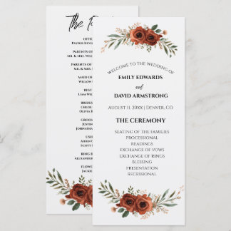 Terrakotta-Blumen-Boho-Hochzeitsprogramm mit düste