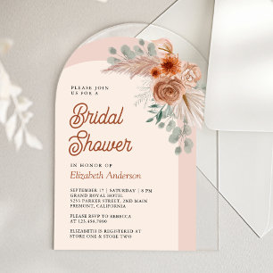Terrakotta-Blumen-Boho-Pampas-Brautparty Acryleinladungen