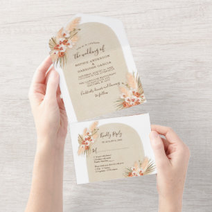 Terrakotta-Blumen Boho Pampasgras-Hochzeit All In One Einladung
