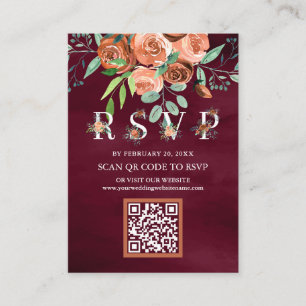 Terrakotta Blumen Burgund QR Code RSVP Hochzeit Begleitkarte