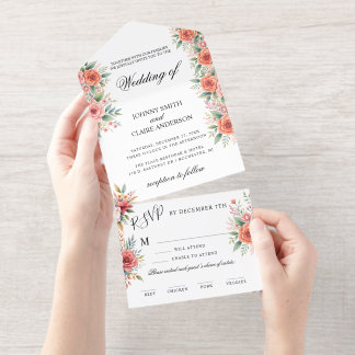 Terrakotta-Blumen Elegante Hochzeitseinladung All-in-One-Einladung