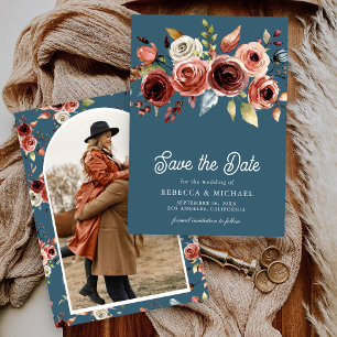 Terrakotta Blumen Foto Staubblau Hochzeit Save The Date