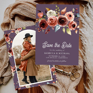 Terrakotta-Blumen-Foto Staubiges Lila Hochzeit Save The Date