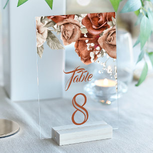 Terrakotta-Blumen-Hochzeit Acryl-Tischnummer Acryleinladungen