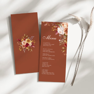 Terrakotta-Blumen-Hochzeits-Menükarte Herbst Boho Menükarte