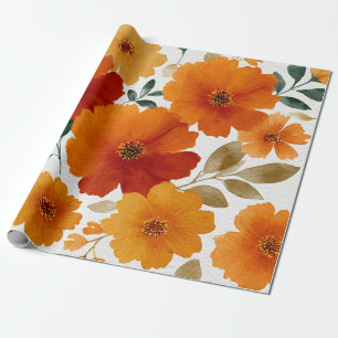 Terrakotta-Blumen im Vintage-Stil Orange Geschenkpapier