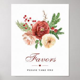 Terrakotta-Blumen-Laub-Winter-Hochzeitsgeschenke Poster