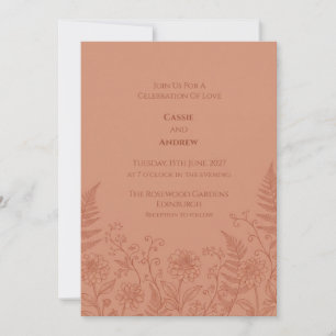 Terrakotta-Blumen-Linienkunst-Hochzeitseinladung Einladung