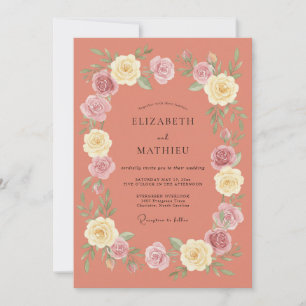 Terrakotta-Blumen-Lorbeer-Romantik-Hochzeit Einladung