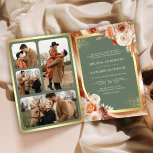 Terrakotta-Blumen-Pampas-Gold-Sage-Grün-Hochzeit Einladung