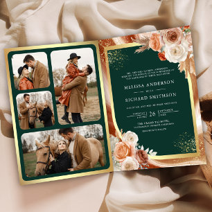 Terrakotta-Blumen-Pampas-Gold-Smaragd-Hochzeit Einladung