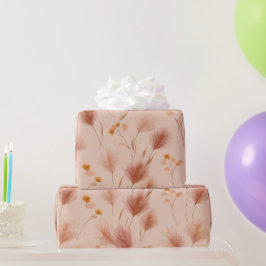 Terrakotta Blumen Pampasgras Muster Geschenkpapier