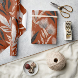 Terrakotta Blumen Pampasgras Muster Geschenkpapier