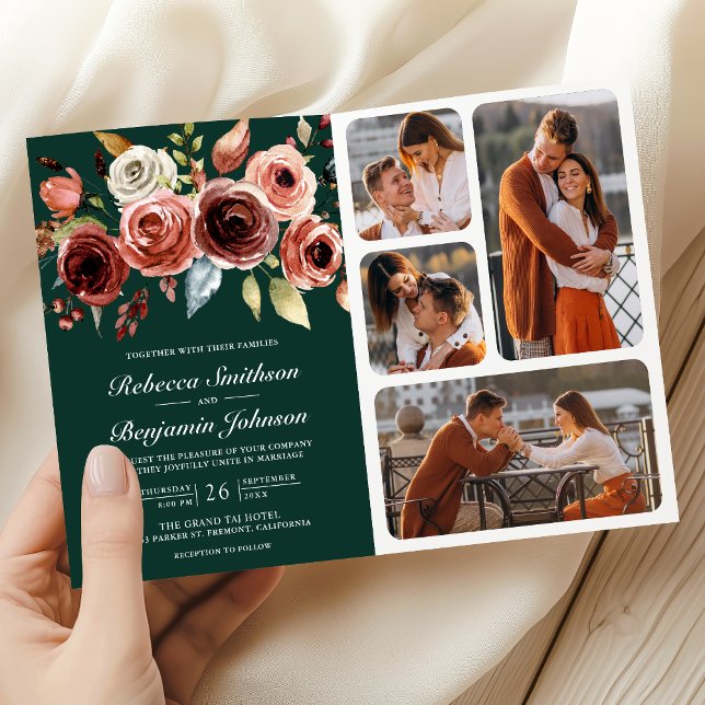 Terrakotta Blumen QR Code Smaragdgrüne Hochzeit Einladung (Von Creator hochgeladen)