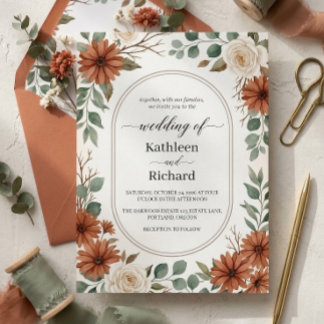 Terrakotta-Blumen-Rustikale-Boho-Hochzeit Einladung