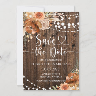 Terrakotta Blumen Save the Date Hochzeit Einladung