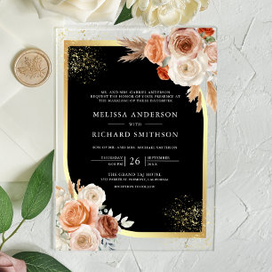 Terrakotta Blumen Schwarz Gold Hochzeit Acryleinladungen