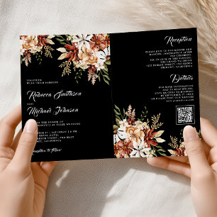 Terrakotta Blumen Wildblume Schwarze Hochzeit Einladung