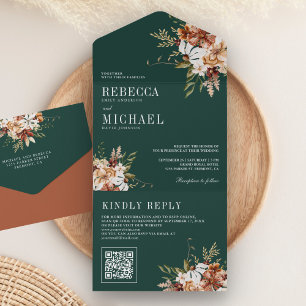Terrakotta Blumen Wildblume Smaragdgrüne Hochzeit All In One Einladung