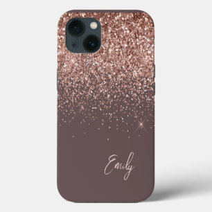 Terrakotta-Blush-Roségold-Glitter-Monogramm iPhone Hülle