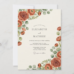 Terrakotta-Blüten-Botanische Hochzeit Einladung