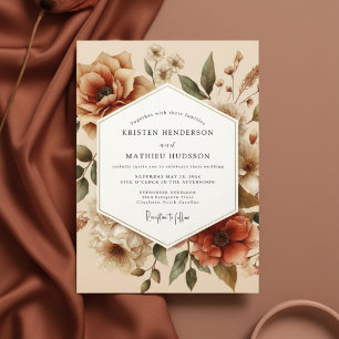 Terrakotta-Blüten-Herbstromantik-Hochzeit Einladung