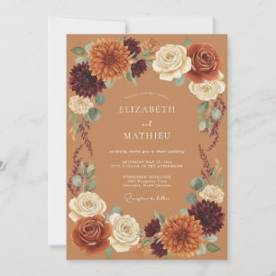 Terrakotta-Blüten-Herbstromanze-Hochzeit Einladung