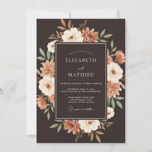 Terrakotta-Blüten-Herbstromanze-Hochzeit Einladung