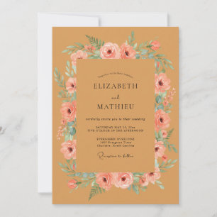 Terrakotta-Blüten-Romantik-Hochzeit Einladung