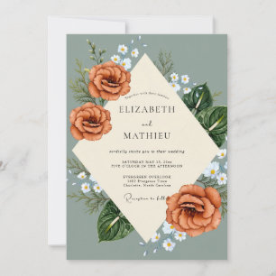 Terrakotta-Blüten-Schiefer-Hochzeit Einladung