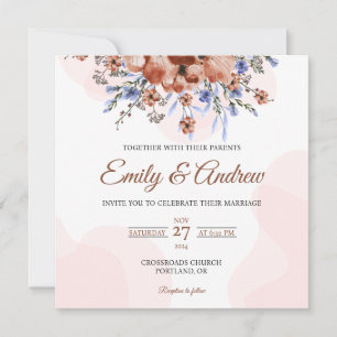 Terrakotta-Bogen-Blumen-Aquarell-Quadrat-Hochzeit Einladung