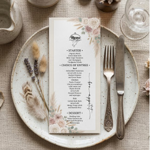 Terrakotta-Bohemien-Hochzeit im Chic-Stil Menükarte