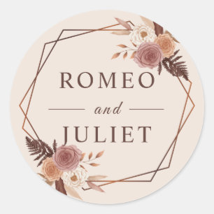 Terrakotta-Boho-Blumen-Geometrie-Hochzeit Runder Aufkleber