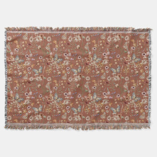 Terrakotta Boho Blumen-Wurfdecke Decke